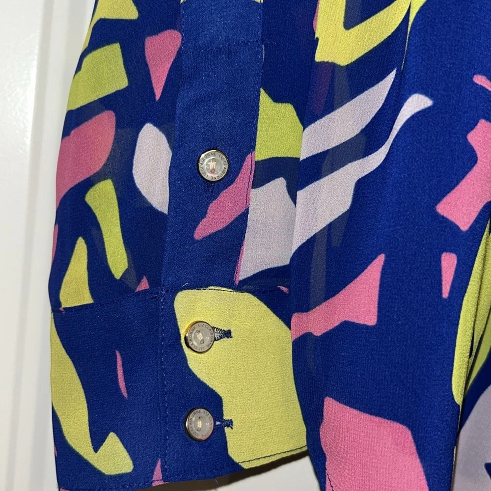 Liz Claiborne Button Up Sheer Abstract Cami Set L NWT Colorful Artsy Neon Bold